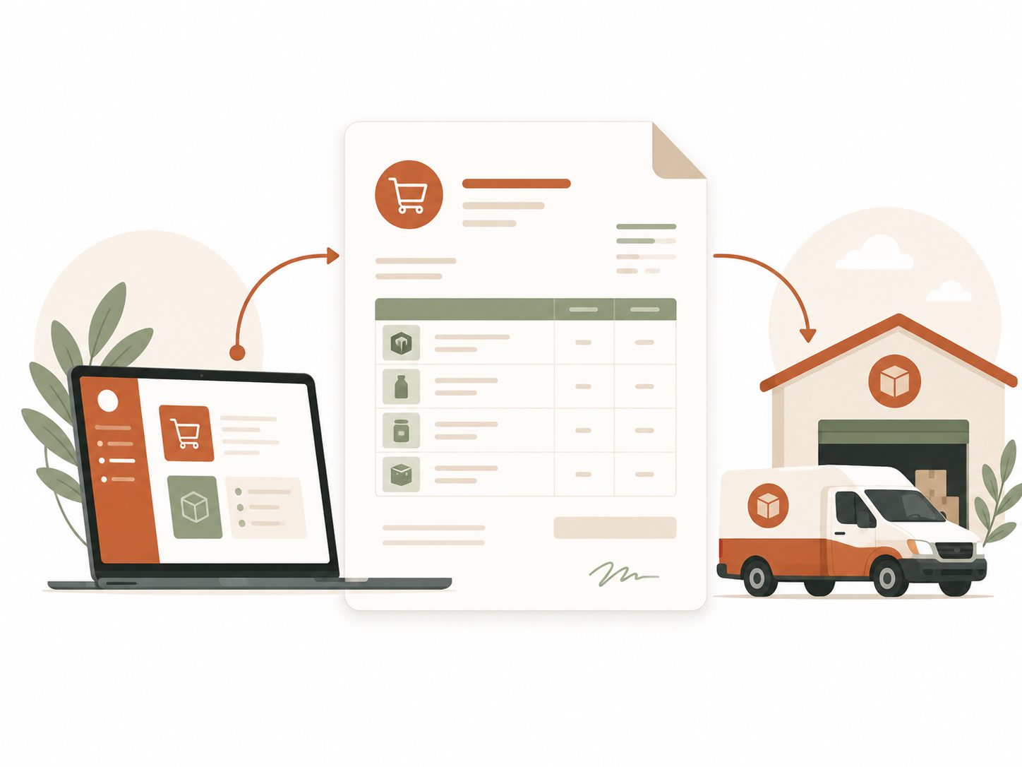 Purchase order sent from the system to a supplier